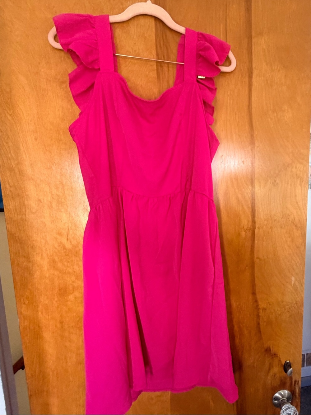 Bright Pink Ruffle Strap Mini Dress